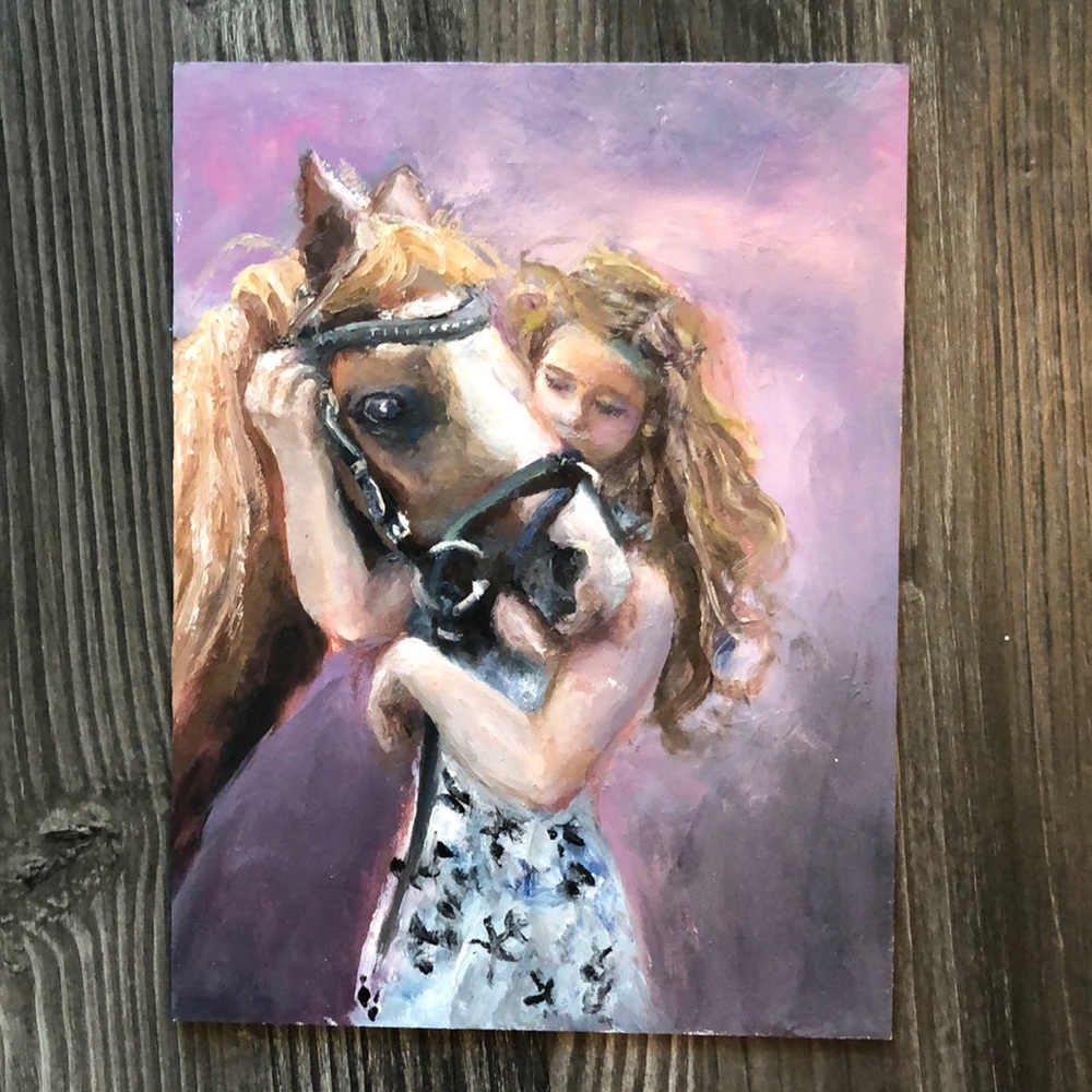 Oil painting-girl and horse